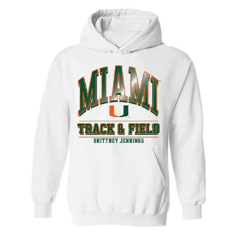 Miami - NCAA Women's Track & Field : Brittney Jennings - Classic Fashion Shersey Hooded Sweatshirt Hoodie with Drawstring Waist Adjustable Fitted Miami - NCAA Women's Track & Field : Brittney Jennings - Classic Fashion Shersey Hooded Sweatshirt Hoodie with Drawstring Waist Adjustable Fitted