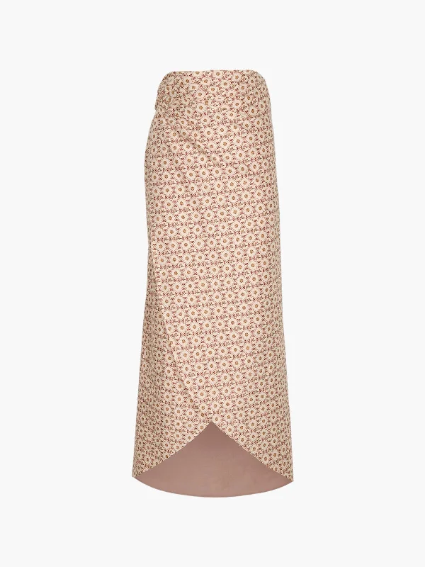 Siboney Cotton Bio Wrap Midi Skirt | Beige May Flower chiffon skirt lightweight
