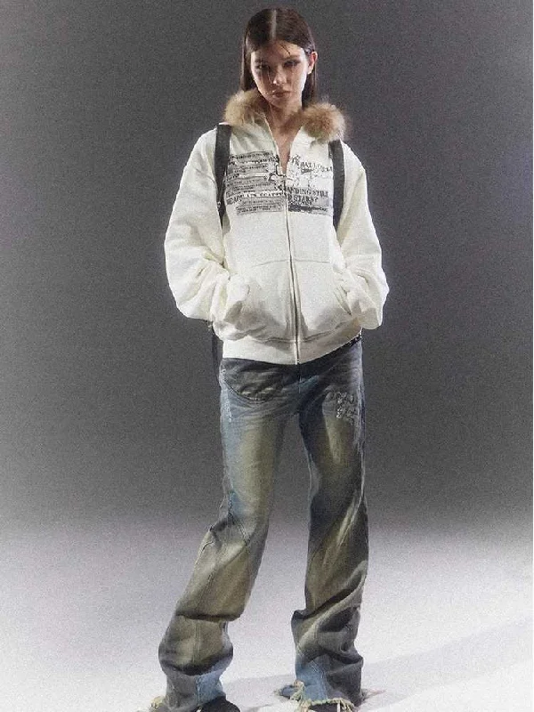 White fur sweatshirt【s0000010409】 Hoodie with Tie-Dye Psychedelic Retro