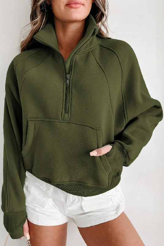 Cropped half zip sweatshirt Hoodie with Ribbed Cuffs Snug Fit Comfort
