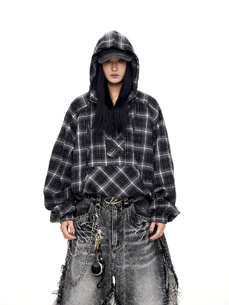 Drawstring Half Zip Hooded Sweatshirt【s0000011358】 Hoodie with Metallic Shiny Futuristic