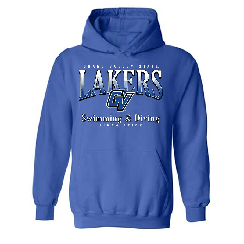 Grand Valley - NCAA Women's Swimming & Diving : Linda Frick - Classic Fashion Shersey Hooded Sweatshirt Hoodie with Camouflage Military Edgy