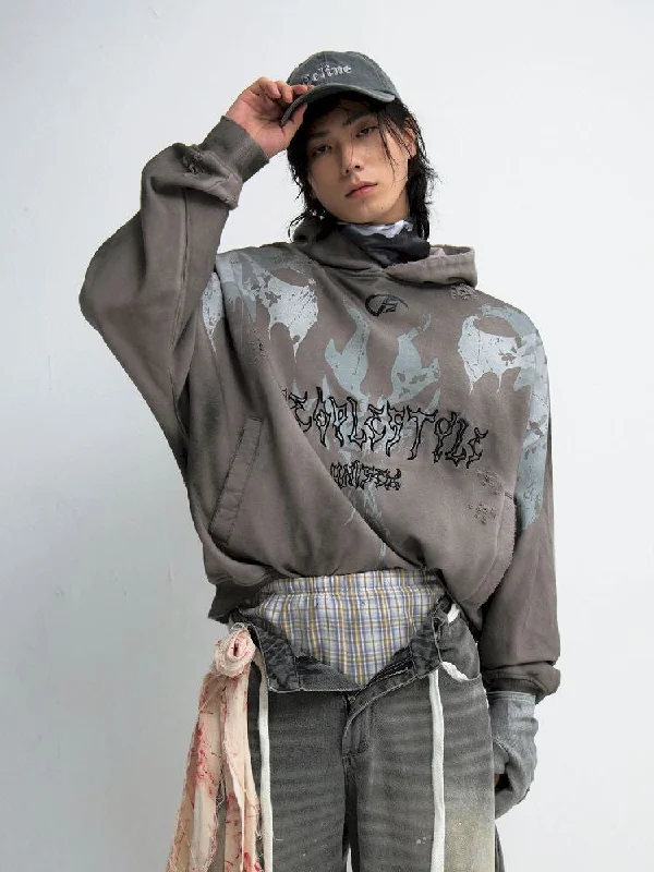 Embroidered Hooded Sweatshirt【s0000011349】 Hoodie with Longline Fit Extended Stylish