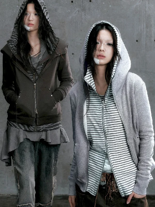 Striped Knit Sweatshirt Jacket【s0000010397】 Hoodie with Cropped Fit Short Trendy