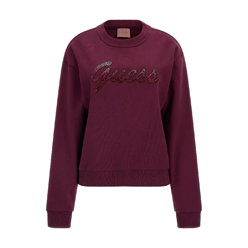 Guess Shiny Logo Sweatshirt Hoodie with Raw Hem Edgy Unfinished