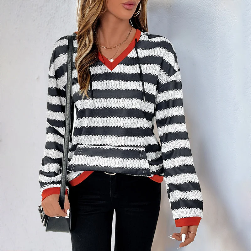 IKEARLAX 2025 women's clothing black and white striped sweater autumn new pullover hooded casual versatile sweater women Jersey Fabric Tulle Fabric Batik Fabric IKEARLAX 2025 women's clothing black and white striped sweater autumn new pullover hooded casual versatile sweater women Jersey Fabric Tulle Fabric Batik Fabric