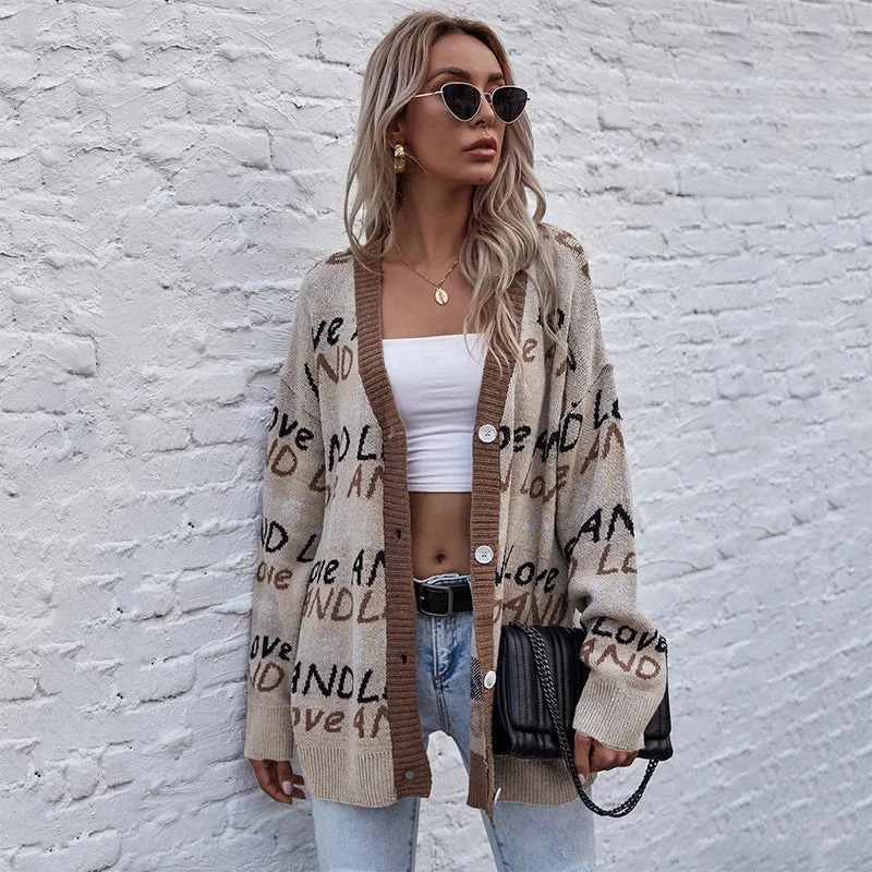 IKEARLAX 2023 autumn and winter knitted cardigan 2025 letter fashion jacquard long-sleeved medium and long sweater jacket Real Fur Shearling Chenille IKEARLAX 2023 autumn and winter knitted cardigan 2025 letter fashion jacquard long-sleeved medium and long sweater jacket Real Fur Shearling Chenille