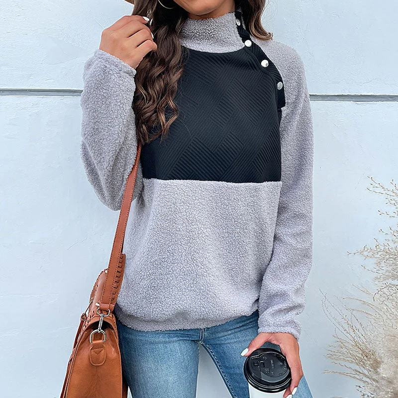 IKEARLAX New new autumn and winter 2025 trade women's clothing retro splicing fleece stand-up collar pullover sweater jacket Velvet Chenille Corduroy IKEARLAX New new autumn and winter 2025 trade women's clothing retro splicing fleece stand-up collar pullover sweater jacket Velvet Chenille Corduroy