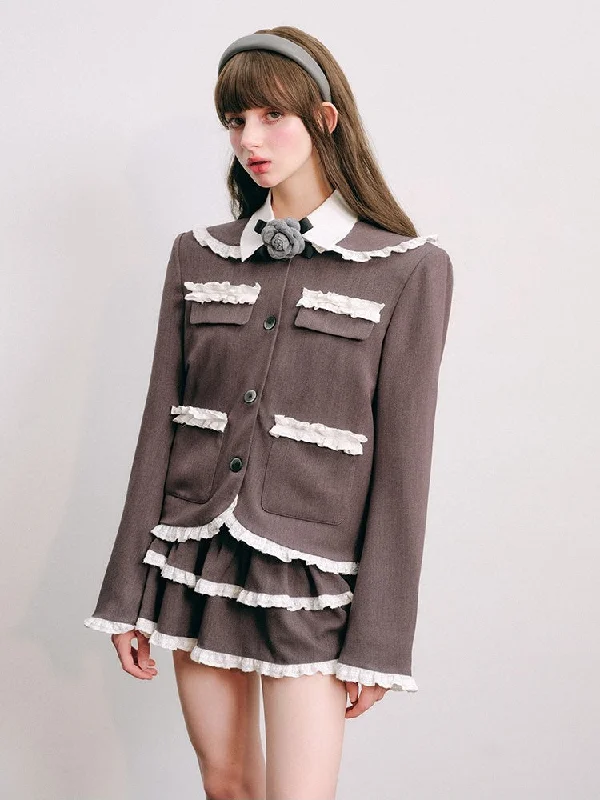 Lace Stitch College Taste Jacket & Puffy Mini Skirt【s0000003853】 Wool Jacket Cashmere Jacket Tweed Jacket Lace Stitch College Taste Jacket & Puffy Mini Skirt【s0000003853】 Wool Jacket Cashmere Jacket Tweed Jacket