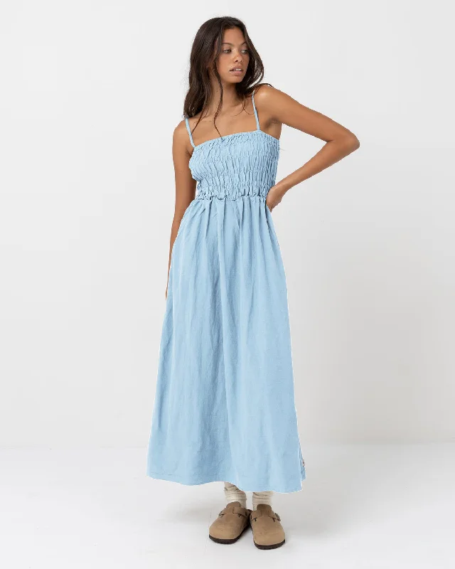 Classic Shirred Midi Dress