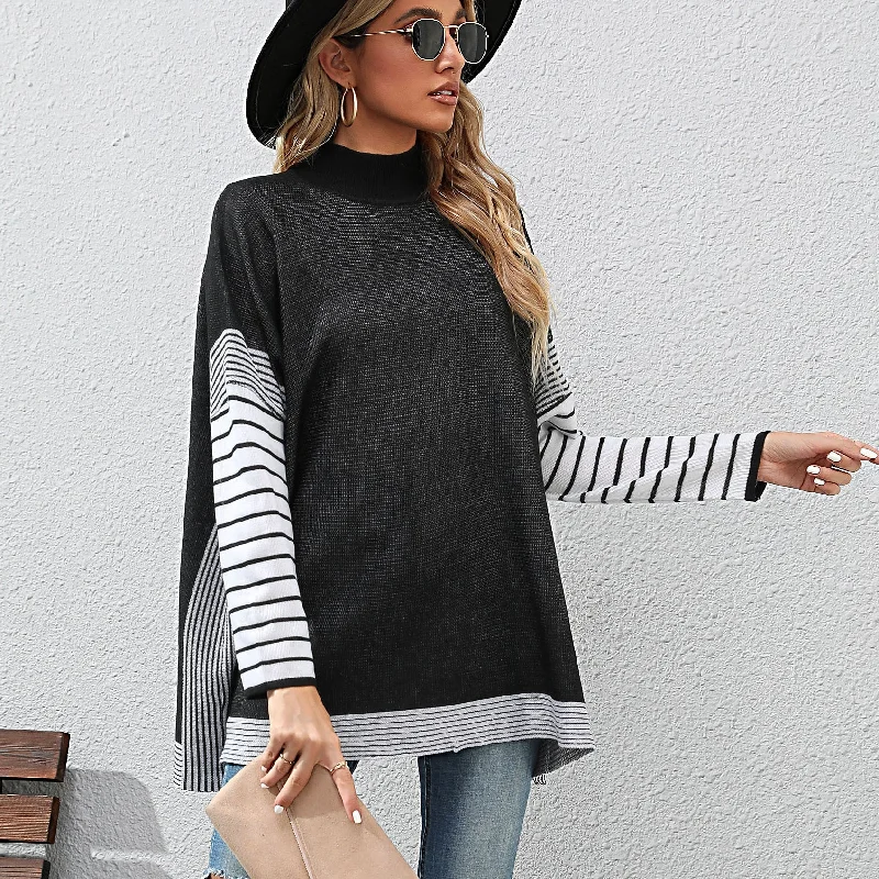 IKEARLAX New new 2025 autumn and winter 2025 trade women's clothing bat sleeve striped semi-turtleneck sweater Middle East knitted sweater Transparent Opaque Sheer IKEARLAX New new 2025 autumn and winter 2025 trade women's clothing bat sleeve striped semi-turtleneck sweater Middle East knitted sweater Transparent Opaque Sheer