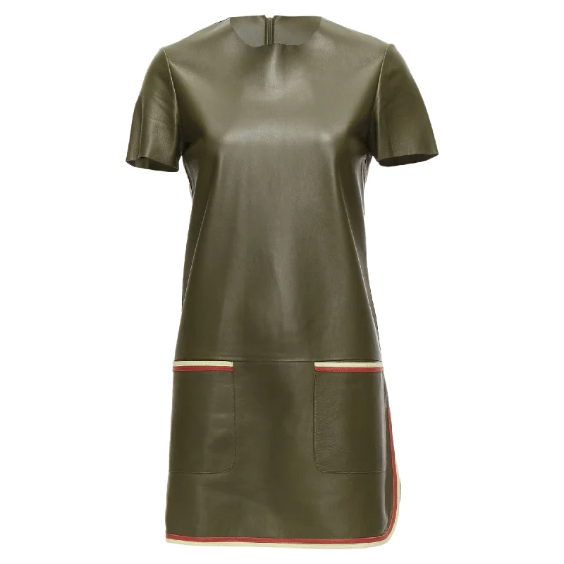 Celine Phoebe Philo Leather Cream Trim Mod Dress