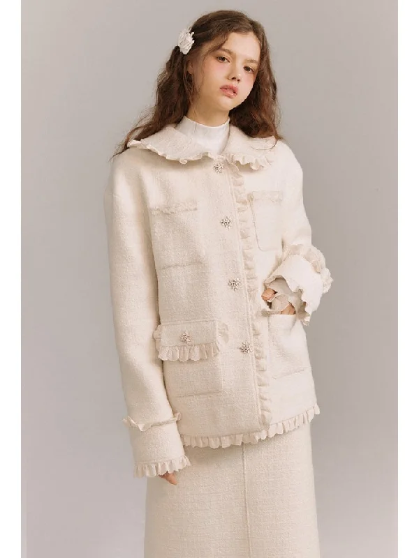 Wool Weave Lazy Bouquet Button Frills Jacket & Skirt【s0000003857】 Welt Pockets Slit Pockets Flap Pockets Wool Weave Lazy Bouquet Button Frills Jacket & Skirt【s0000003857】 Welt Pockets Slit Pockets Flap Pockets