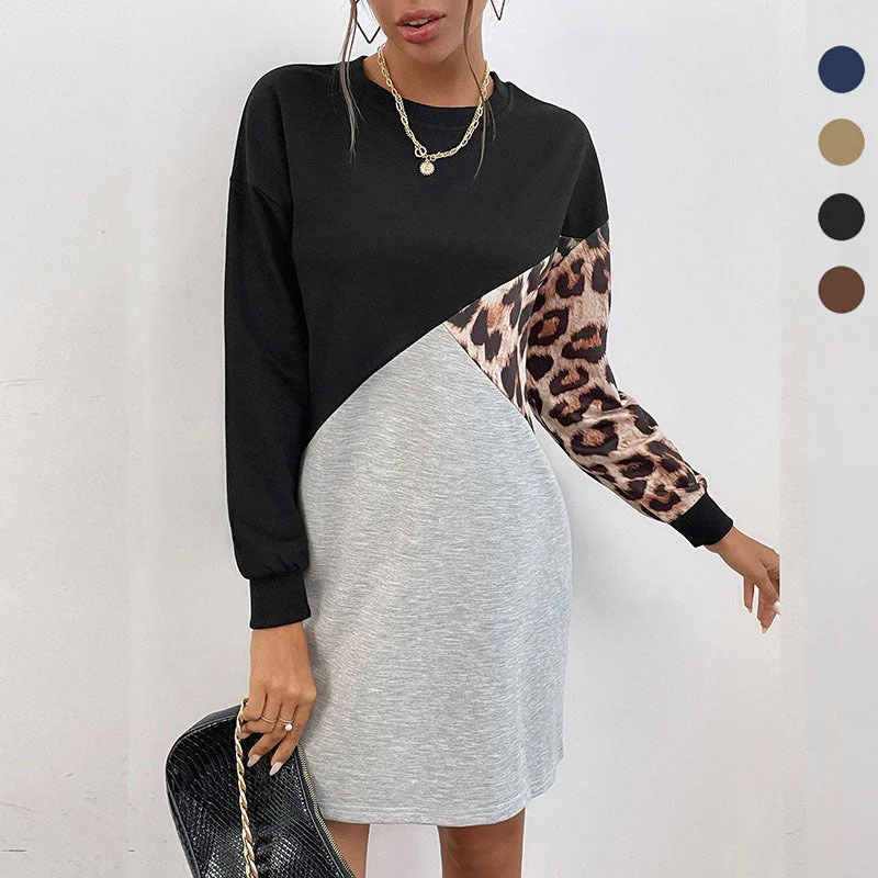 IKEARLAX New Popular trade explosion popular autumn and winter new splicing round neck medium and long leopard print pullover sweater skirt women Cotton Fabric Linen Fabric Terry Fabric IKEARLAX New Popular trade explosion popular autumn and winter new splicing round neck medium and long leopard print pullover sweater skirt women Cotton Fabric Linen Fabric Terry Fabric