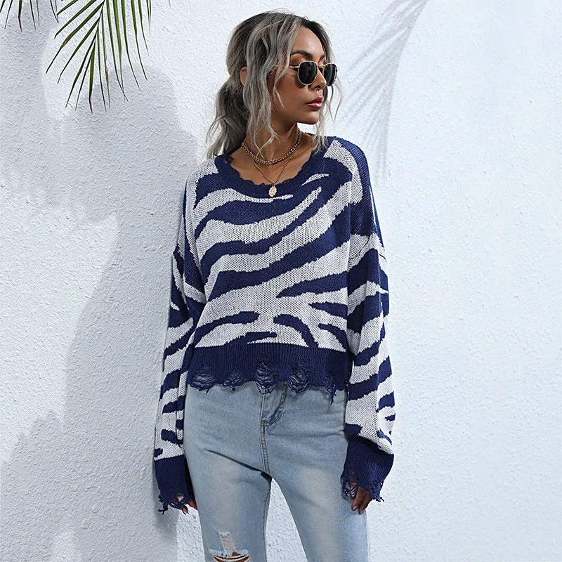 IKEARLAX New women's clothing popular autumn 2025 knitted pullover zebra pattern round neck worn Popular trade sweater Chenille Brocade Lace IKEARLAX New women's clothing popular autumn 2025 knitted pullover zebra pattern round neck worn Popular trade sweater Chenille Brocade Lace
