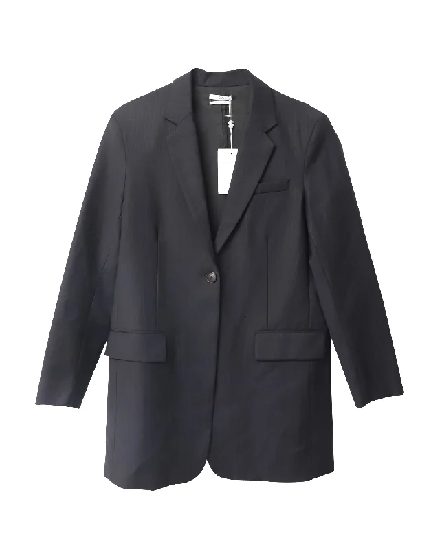 Co Pinstripe Single Breasted Long Blazer in Black Wool Women's Fashion Blazer