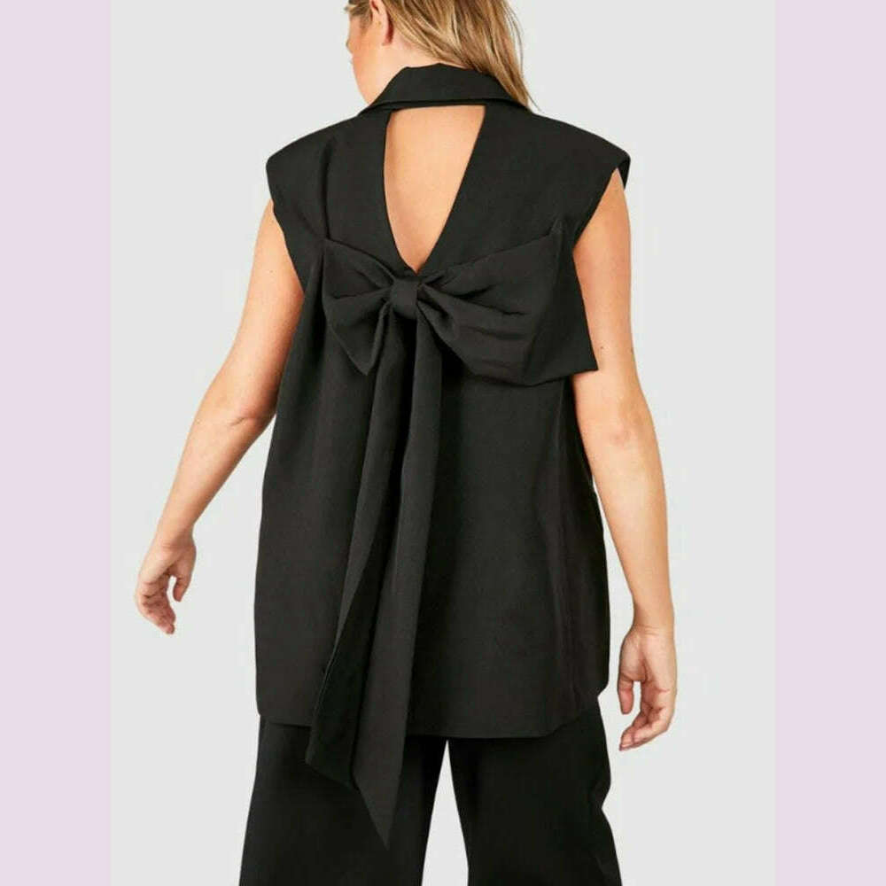 VGH Hollow Out Backless Bowknot Short Dresses For Women Notched Collar Sleeveless High Waist Elegant Chic Dress Female Style New