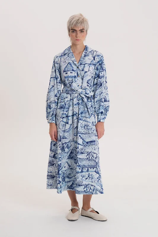 Tanya Poplin Midi Dress Farm Blue