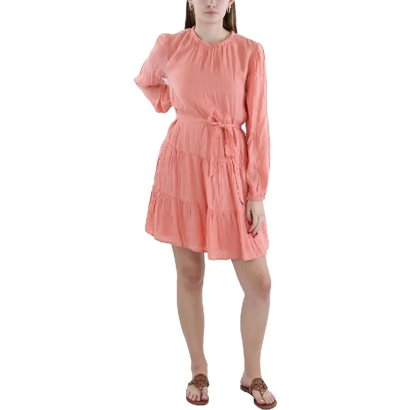 Womens Belted Knee Midi Dress