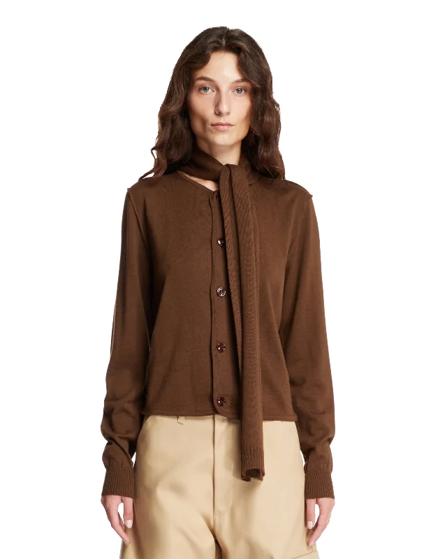 Cardigan Twisted Marrone Con Sciarpa Asymmetrical,ymmetric Pencil Cardigan