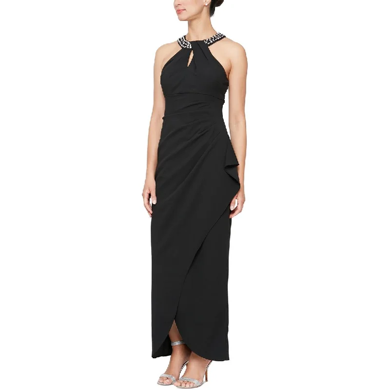 Womens Embellished Halter Evening Dress