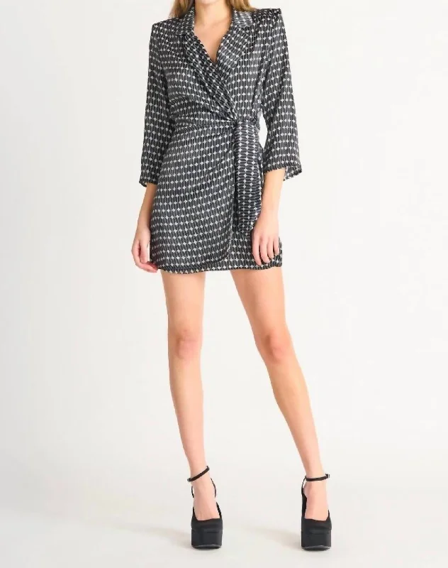 Ruched Satin Wrap Dress In Grey