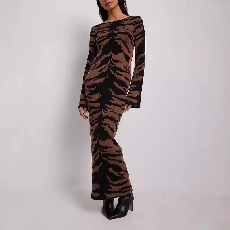 IKEARLAX 2025 new cross-border women's clothing horn sleeves slim-fitting waist sweater skirt fashion leopard print jacquard dress Collared Crew Neck Turtle Neck IKEARLAX 2025 new cross-border women's clothing horn sleeves slim-fitting waist sweater skirt fashion leopard print jacquard dress Collared Crew Neck Turtle Neck