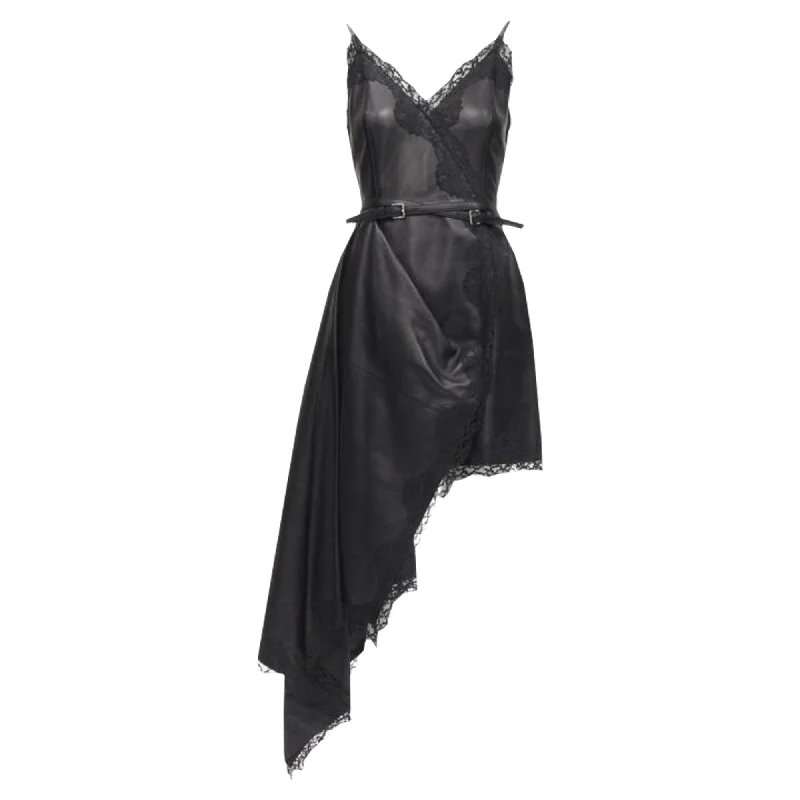 Alexander McQueen leather lace asymmetric draped dress