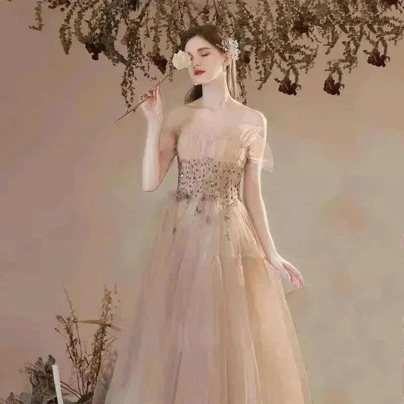 Champagne-colored Host Starry Sky Toasting Dress With Strapless
