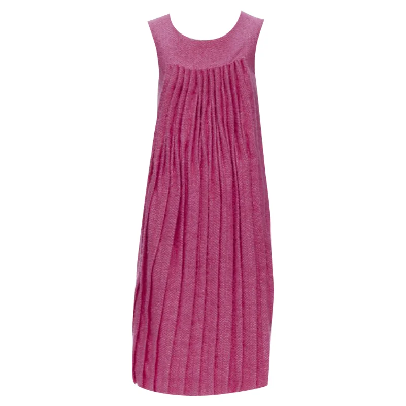 Marni wool tweed pleat crast back sleeveless dress