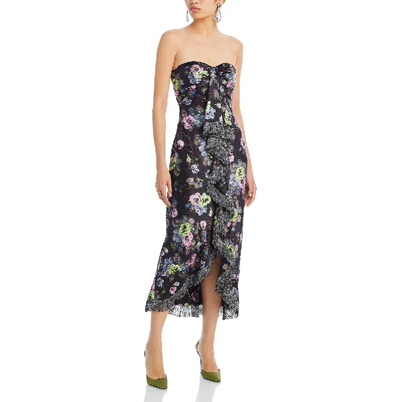 Womens Midi Floral Print Evening Dress