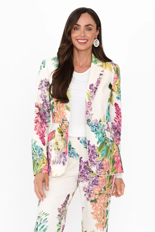 Bahia Wisteria Alba Linen Blend Blazer Women's Custom Jacket