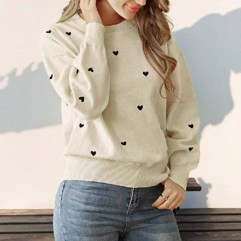 IKEARLAX hot sale Valentine's Day love crew neck sweater women's simple and versatile premium milk white pullover sweater Boxy Sweater Fitted Sweater A-Line IKEARLAX hot sale Valentine's Day love crew neck sweater women's simple and versatile premium milk white pullover sweater Boxy Sweater Fitted Sweater A-Line