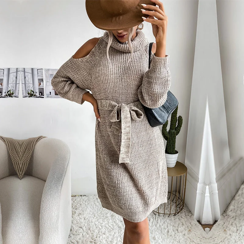 IKEARLAX New popular Autumn and Winter New Products Middle East Women's Lace-Up Knitted Sweater Hollow Off-Shoulder Turtleneck Sweater Skirt Toggled Drawstring Belted IKEARLAX New popular Autumn and Winter New Products Middle East Women's Lace-Up Knitted Sweater Hollow Off-Shoulder Turtleneck Sweater Skirt Toggled Drawstring Belted
