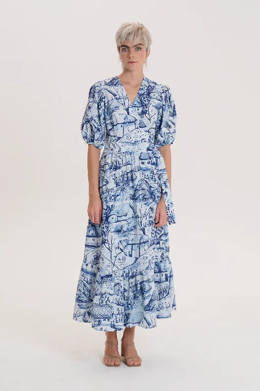 Baranya Ruffled Wrap Dress Farm blue