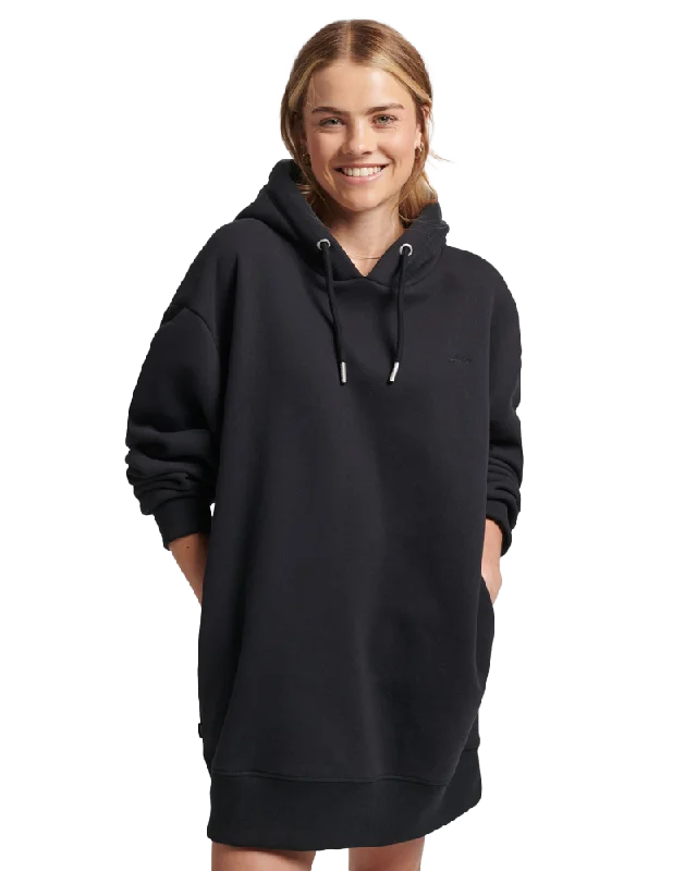 Embroidered Logo Hooded Dress in Black