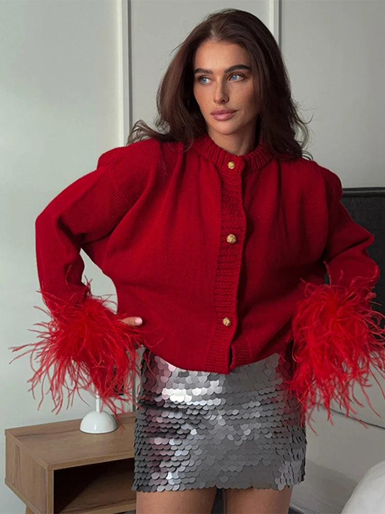 Lunivop Single-Breasted Feathers Sleeve Sweaters Women Chic Knitted Long Sleeved O-neck Sweater Female Autumn Office Elegant Outwear Top Open Front Closed Front Wrap Front Lunivop Single-Breasted Feathers Sleeve Sweaters Women Chic Knitted Long Sleeved O-neck Sweater Female Autumn Office Elegant Outwear Top Open Front Closed Front Wrap Front