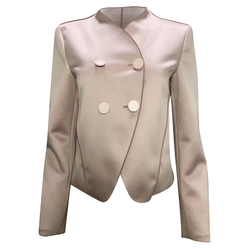 Giorgio Armani Uncollared Double-Breasted Blazer in Rose Polyester Women's Vintage Suit