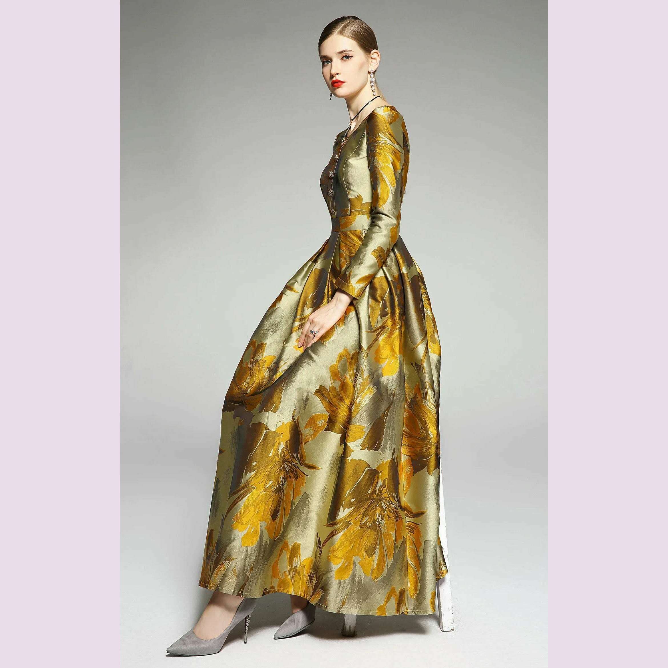 2020 Spring Jacquard Women Luxury Long Dress Ball Gown Ankle-length Dress Casual Evening Night Club Maxi Clothing DZ2406