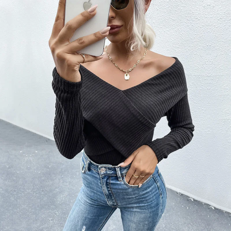 IKEARLAX New 2022 Autumn New 2025 Cross Wrap Slim Bottom Solid Color V-Neck Knitted Sweater T-Shirt Collared Crew Neck Turtle Neck IKEARLAX New 2022 Autumn New 2025 Cross Wrap Slim Bottom Solid Color V-Neck Knitted Sweater T-Shirt Collared Crew Neck Turtle Neck