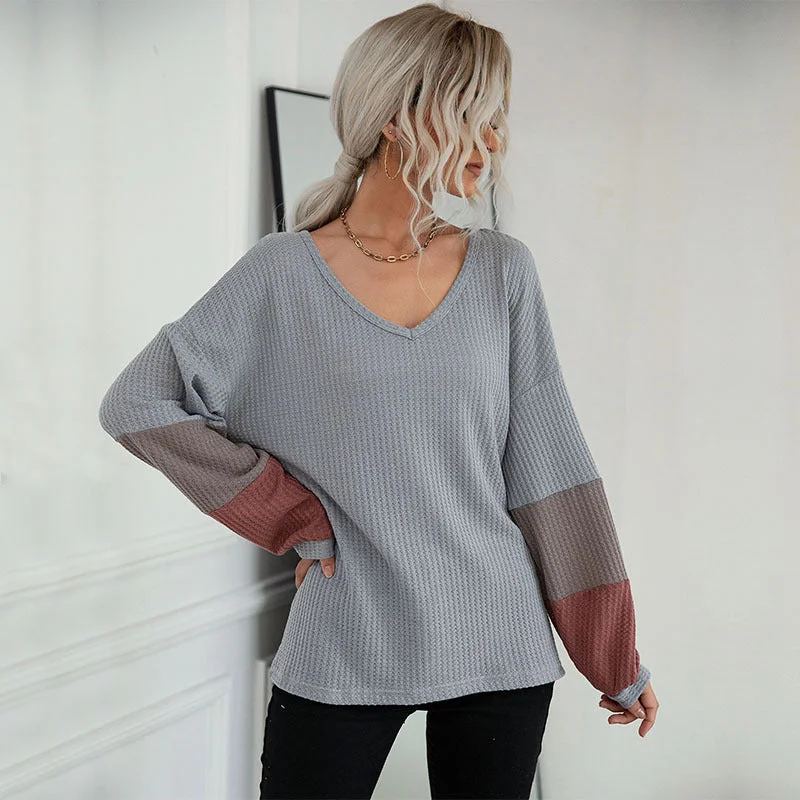 IKEARLAX New Hot Trade popular New 2025 Autumn Color Matching Long Sleeve Gray V-Neck Knitted Sweater Layered Multi-layer Single Layer IKEARLAX New Hot Trade popular New 2025 Autumn Color Matching Long Sleeve Gray V-Neck Knitted Sweater Layered Multi-layer Single Layer