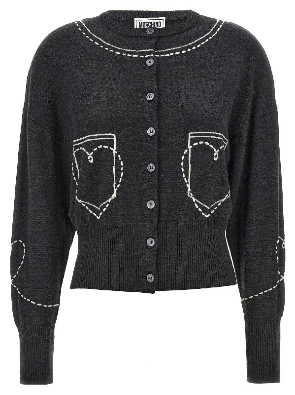 Contrast Embroidery Cardigan Seamless Knitted Crochet