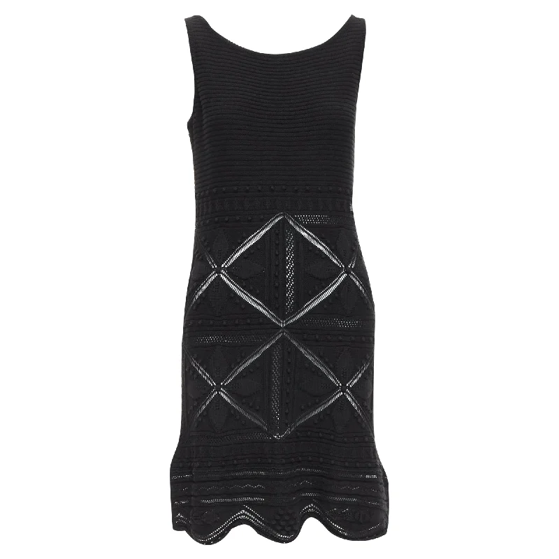 Chanel cotton knitted pointelle floral sheer knitee dress