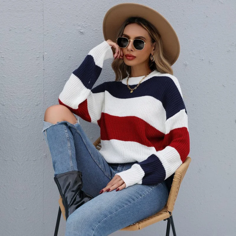 IKEARLAX New sweater popular spring and autumn new products 2025 contrasting colors striped long-sleeved new knitted sweater jumper Solid Color Striped Floral Print IKEARLAX New sweater popular spring and autumn new products 2025 contrasting colors striped long-sleeved new knitted sweater jumper Solid Color Striped Floral Print