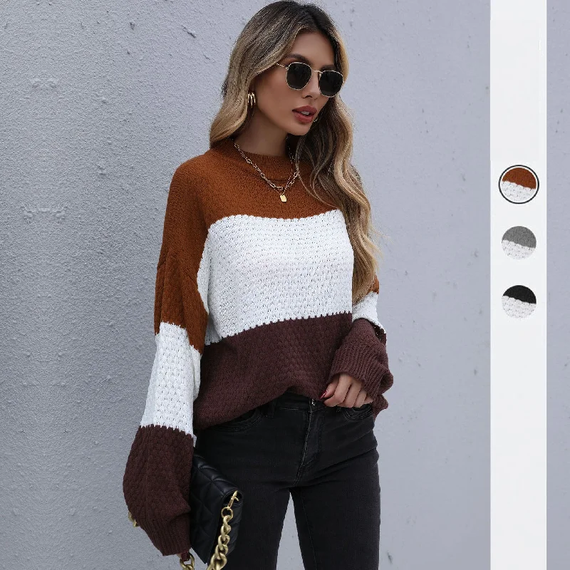 IKEARLAX New autumn and winter popular new splicing contrasting colors lazy knitted sweater semi-turtleneck 2025 pullover sweater women Nylon Fabric Polyester Fabric Spandex Fabric IKEARLAX New autumn and winter popular new splicing contrasting colors lazy knitted sweater semi-turtleneck 2025 pullover sweater women Nylon Fabric Polyester Fabric Spandex Fabric