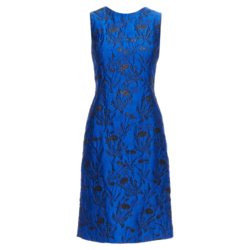 Oscar De La Renta Lurex Floral Cloque Midi Dress