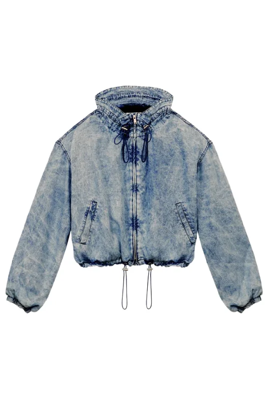 Plume Jacket | Blue A-Line Jacket Boat Neck Shawl Collar