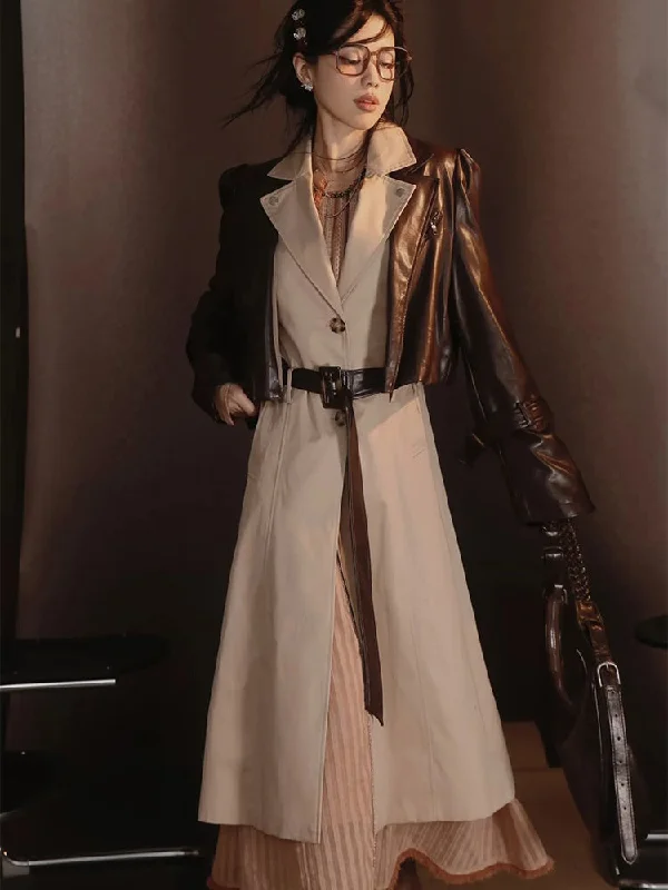 Leather-Jacket&Trench-Coat Layered Nichi Classy Set-Up【s0000004017】 One-Shoulder Jacket Off-the-Shoulder Jacket Asymmetrical Jacket Leather-Jacket&Trench-Coat Layered Nichi Classy Set-Up【s0000004017】 One-Shoulder Jacket Off-the-Shoulder Jacket Asymmetrical Jacket