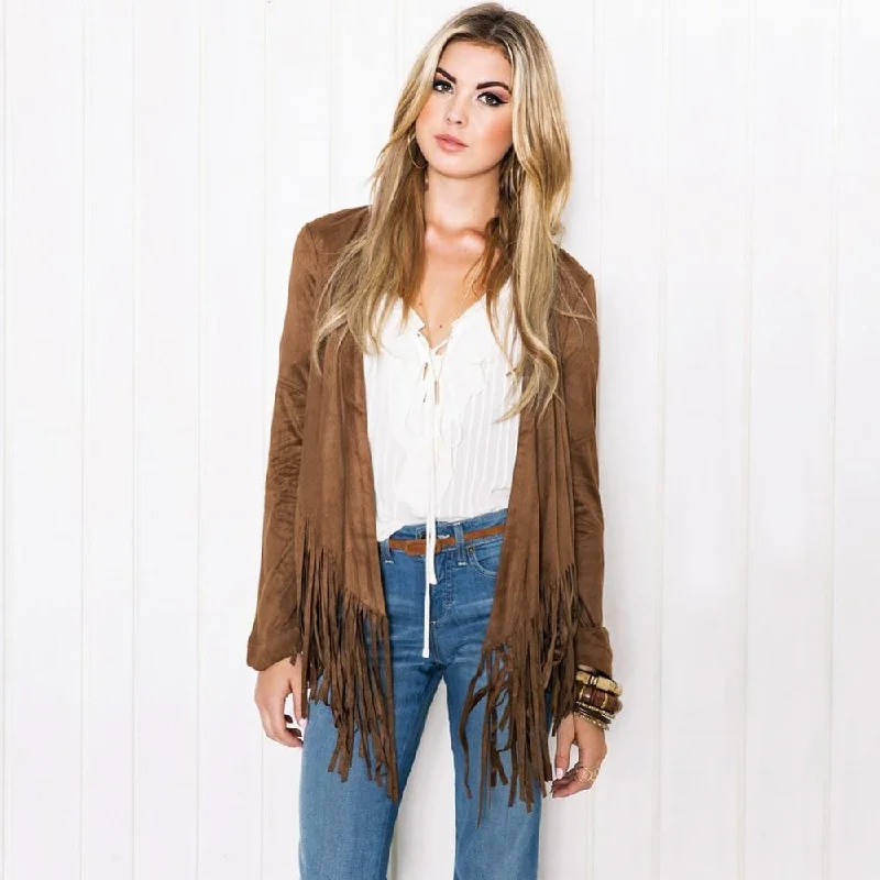 Women's Casual Long Sleeve Tassel Cardigan Sweater Jacket Coat Outwear Ribbed Striped Patterned