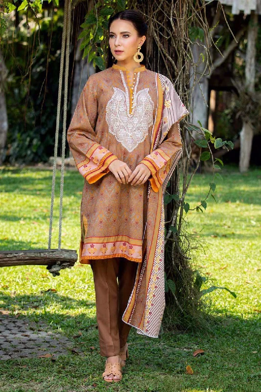 LSM 3 PC UNSTITCHED DRESS KEL-009B - BROWN